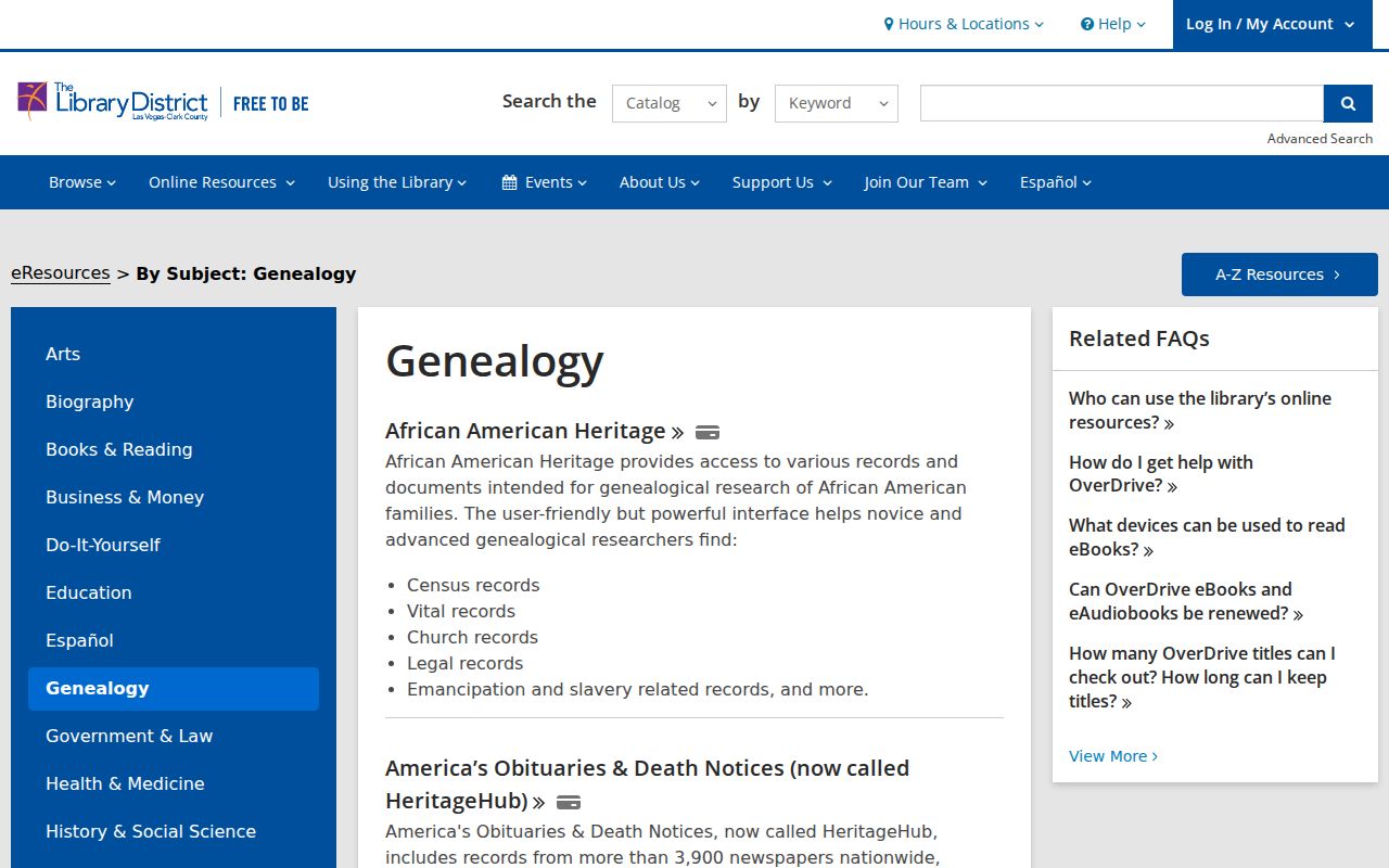 Sunrise Manor people directories in the Library District genealogy resources