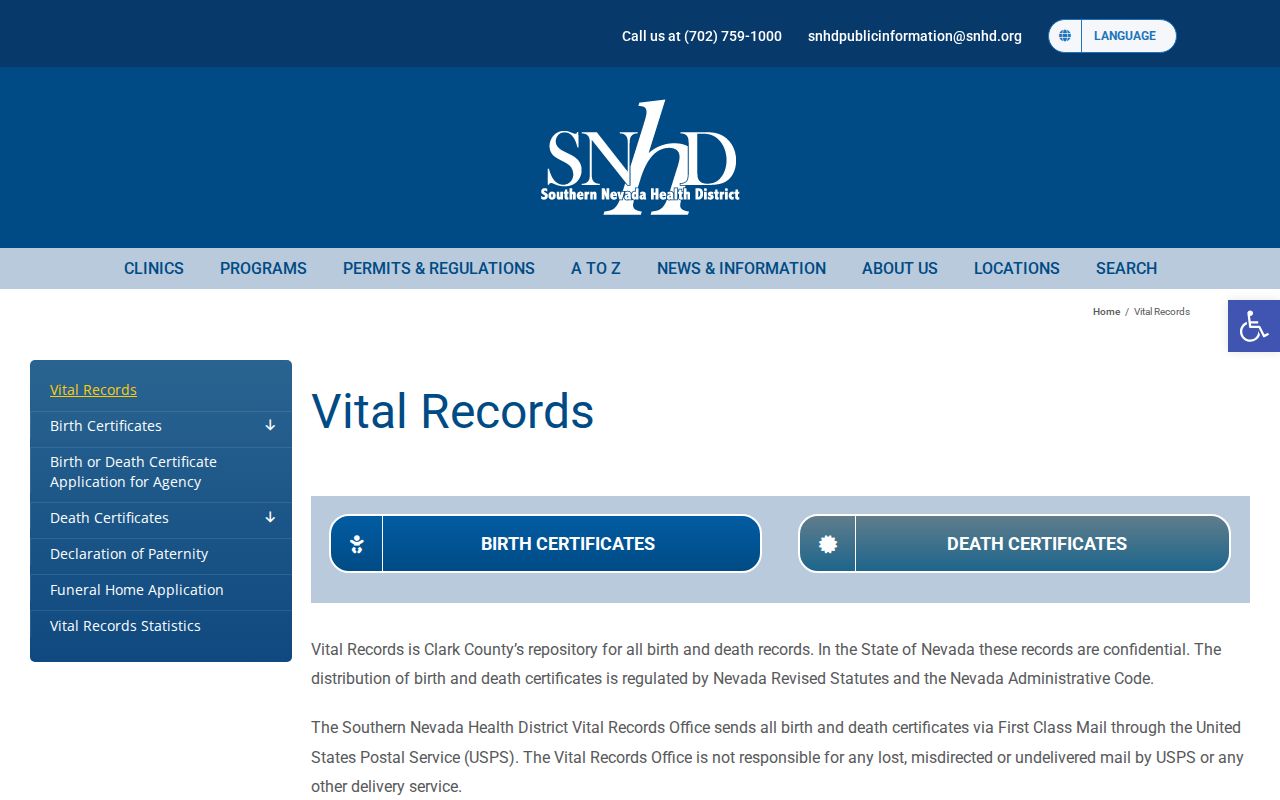 Sunrise Manor public records channel for Southern Nevada vital certificates